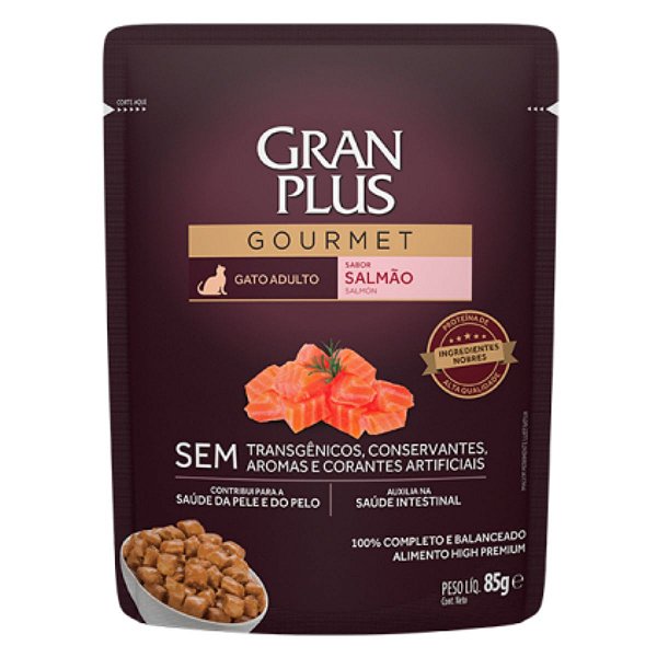 Sachê GranPlus Gourmet Gato Adulto Sabor Salmão 85g - Ração Úmida