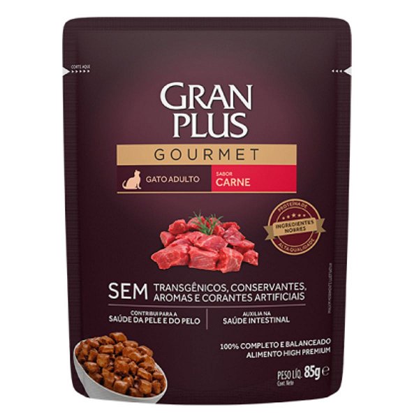 Sachê GranPlus Gourmet Gato Adulto Sabor Carne 85g - Ração Úmida