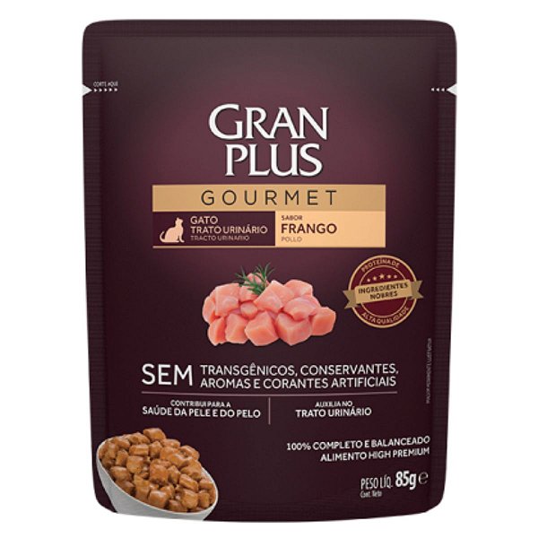 Sachê GranPlus Gourmet Gato Adulto Trato Urinário Sabor Frango 85g - Ração Úmida