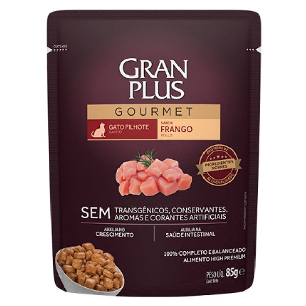 Sachê GranPlus Gourmet Gato Filhote Sabor Frango 85g - Ração Úmida