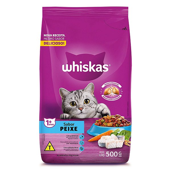 Ração Seca Whiskas Gatos Adultos +1 Ano Sabor Peixe 900g - Alimento Premium