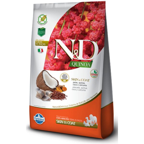 Ração N&D Quinoa Skin Coat Cães Adultos Sabor Peixe 2,5KG - Farmina - Pele e Pelo Sensível