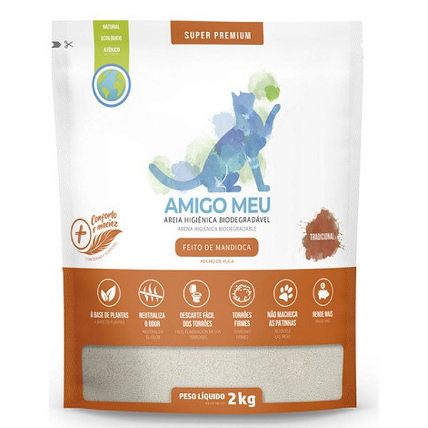 Areia Orgânica Biodegradável Amigo Meu Tradicional Grãos Finos Feito de Mandioca 2KG