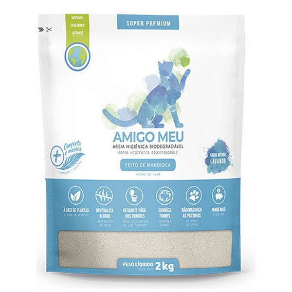 Areia Higiênica Biodegradável Amigo Meu Aroma Natural Lavanda Feito de Mandioca 2KG