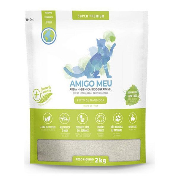 Areia Higiênica Biodegradável Amigo Meu Aroma Natural Capim-Limão Feito de Mandioca 2KG