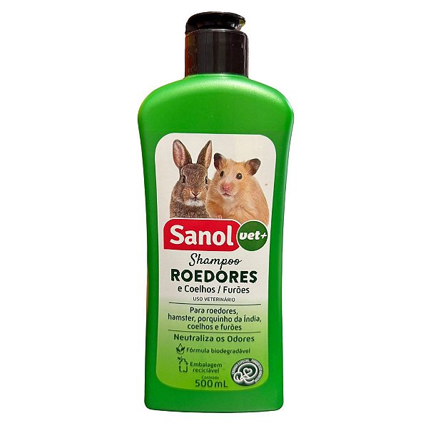 Shampoo Roedores Hamster Coelhos Furões Porquinho Da Índia 500ml - Neutraliza Odores - Sanol
