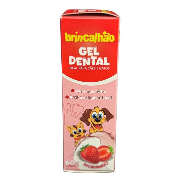 Gel Dental Brincalhão Para Cães e Gatos Sabor Morango 60g - Pasta de Dente Cachorro Gato