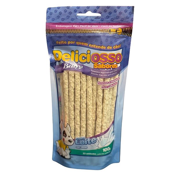 Petisco Deliciosso Sabores Baby Com Leite 23 unidades 100g - Osso Palito Fino Mastigável Para Cachorros Filhotes
