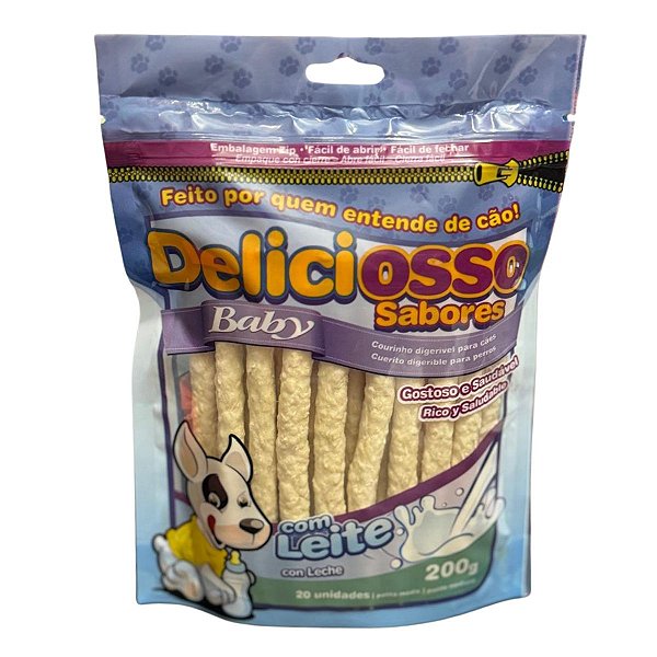 Petisco Deliciosso Sabores Baby Com Leite 20 unidades 200g - Osso Palito Médio Mastigável Para Cachorros Filhotes
