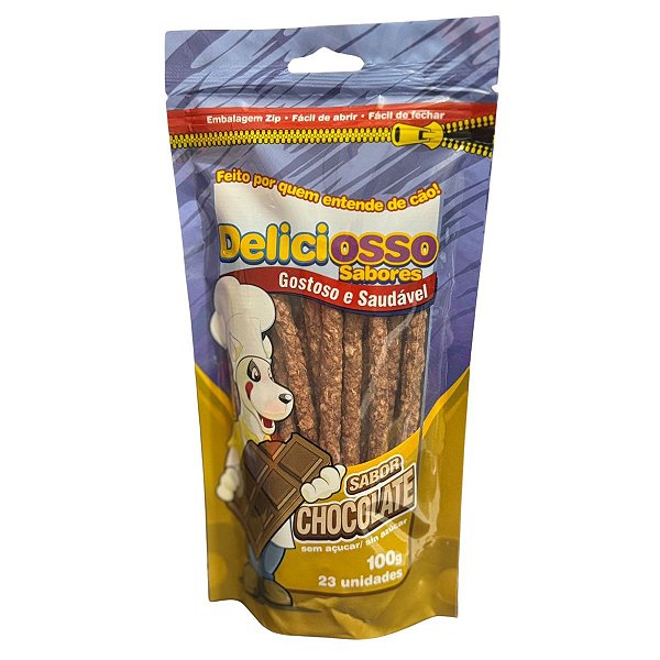 Petisco Deliciosso Sabores Chocolate 23 unidades 100g - Osso Palito Fino Mastigável Para Cachorros