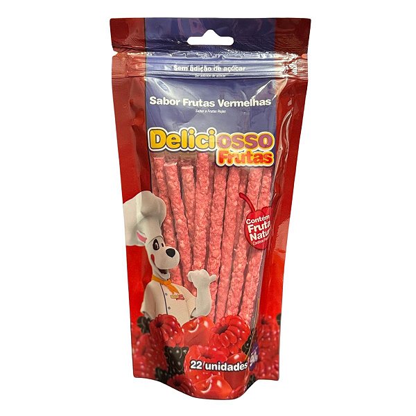 Petisco Deliciosso Sabor Frutas Vermelhas 22 unidades 90g - Osso Palito Fino Mastigável Para Cachorros