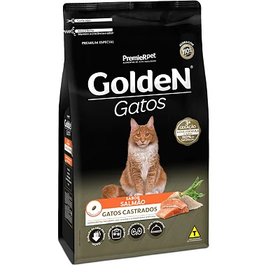 Ração Golden Gatos - Gatos Castrados Sabor Salmão - Premier Pet