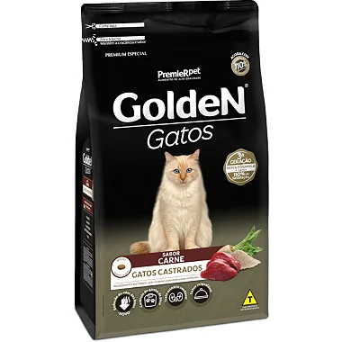 Ração Golden Gatos - Gatos Castrados Sabor Carne - Premier Pet