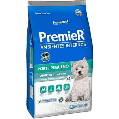 Ração Premier Super Premium Ambientes Internos Porte Pequeno Cães Adultos 1 a 7 Anos - Sabor Frango e Salmão