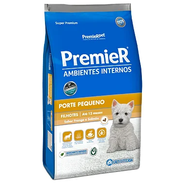 Ração Premier Super Premium Ambientes Internos Porte Pequeno Cães Filhotes Até 12 Meses Sabor Frango e Salmão