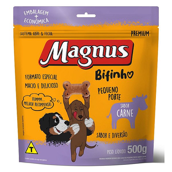 Petisco Bifinho Magnus Premium Cães Adultos Pequeno Porte Sabor Carne 500g