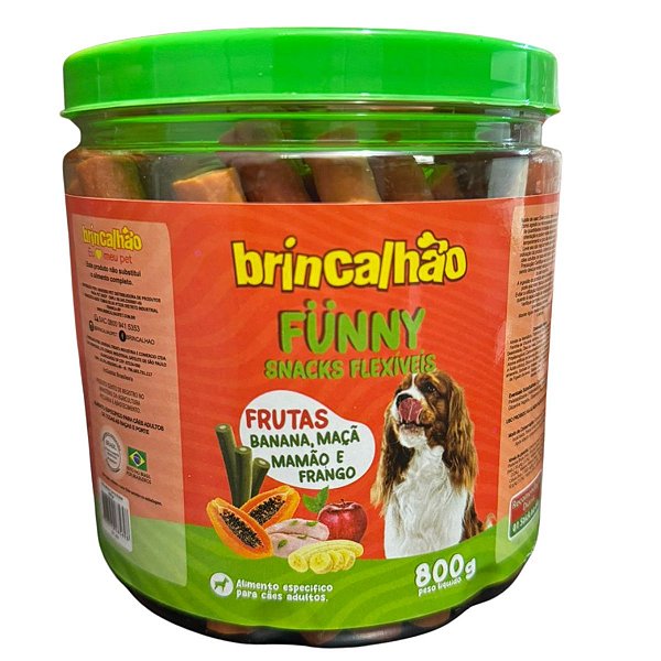 Petisco Palitos Snacks Flexíveis Funny Frutas Brincalhão 800g Cães Adultos