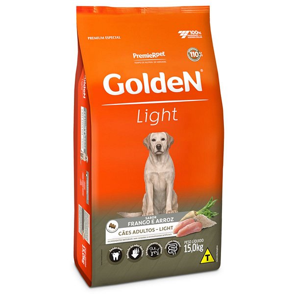 Golden Light Cães Adultos Sabor Frango e Arroz 15 Kg - Premier Pet - Cachorros com Excesso de Peso ou Obesos