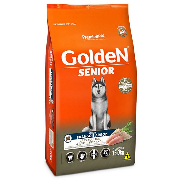 Ração Golden Senior - Cães Adultos A Partir de 7 Anos Sabor Frango e Arroz 15 Kg - Premier Pet