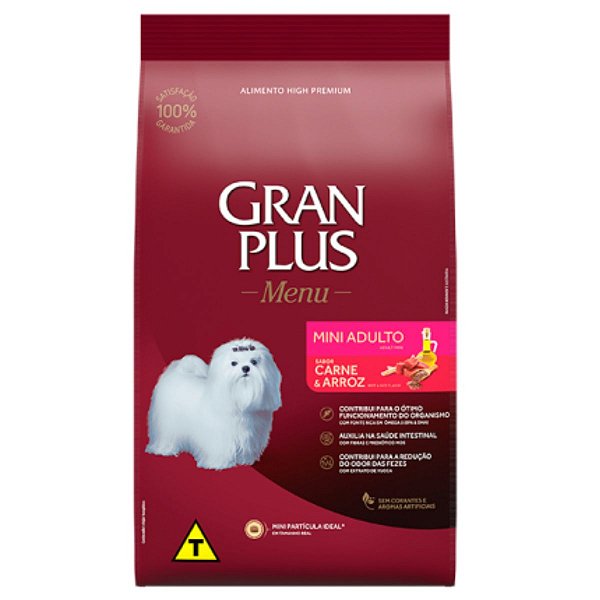 Ração GranPlus Menu Mini Adulto Sabor Carne e Arroz - Cães Porte Mini e Pequeno
