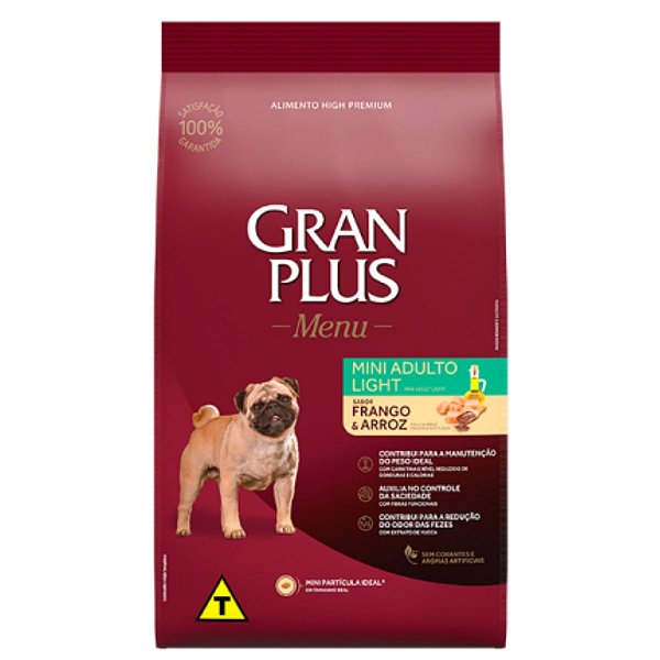 Ração GranPlus Menu Mini Adulto Light Sabor Frango e Arroz - Cães de Porte Mini e Pequeno