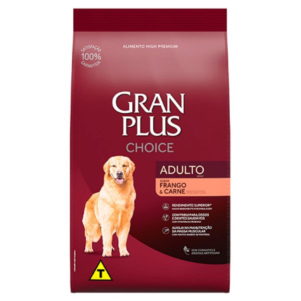 Ração GranPlus Choice Adulto Sabor Frango e Carne - Cães Adultos Todos os Portes