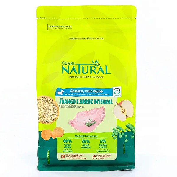 Ração Guabi Natural Cão Adulto Porte Mini e Pequeno Sabor Frango e Arroz Integral