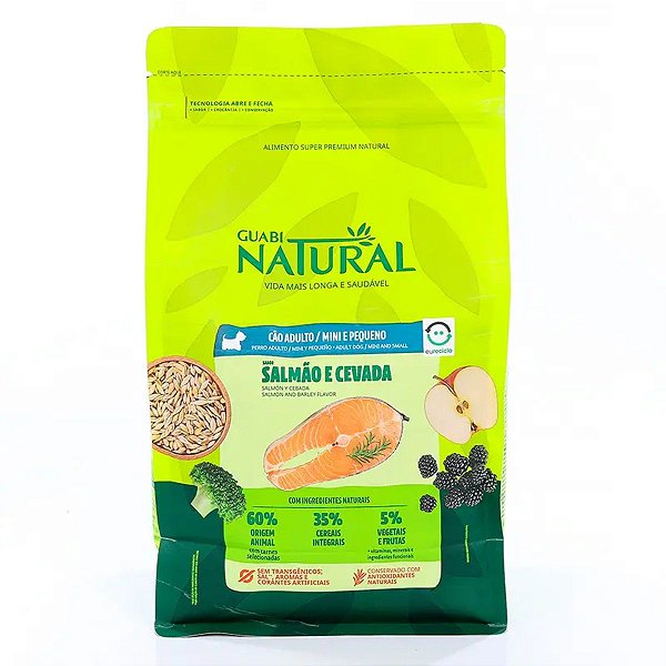 Ração Guabi Natural Cão Adulto Porte Mini e Pequeno Sabor Salmão e Cevada