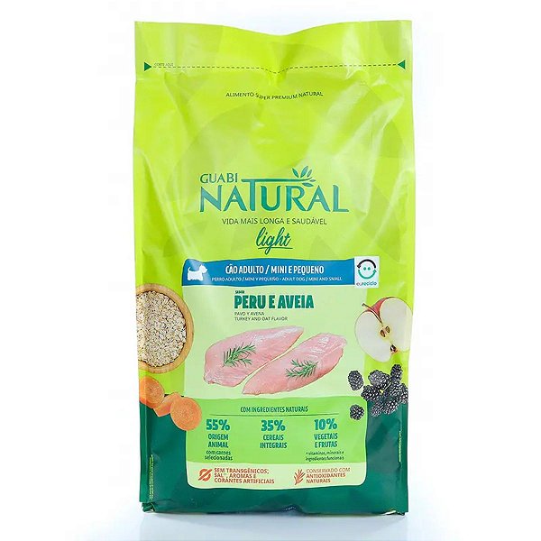 Ração Guabi Natural Light Cão Adulto Porte Mini e Pequeno Sabor Peru e Aveia