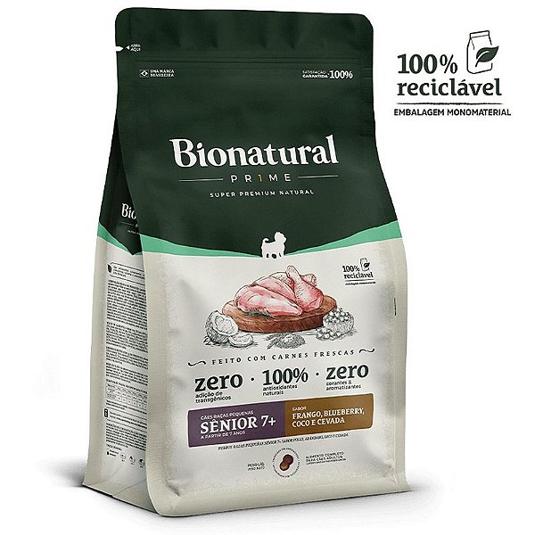 Ração Bionatural Prime Cães Raças Pequenas Sênior 7+ Sabor Frango Super Premium Natural