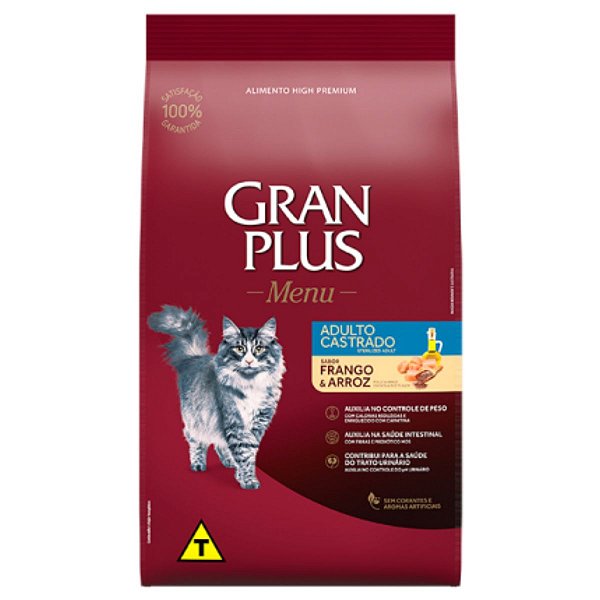 Ração GranPlus Menu Gato Adulto Castrado Sabor Frango e Arroz 10,1 Kg