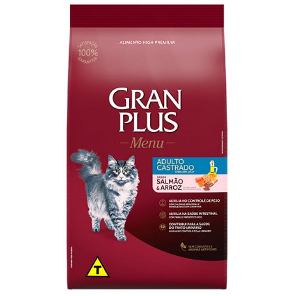 Ração GranPlus Menu Gato Adulto Castrado Sabor Salmão e Arroz 10,1 Kg
