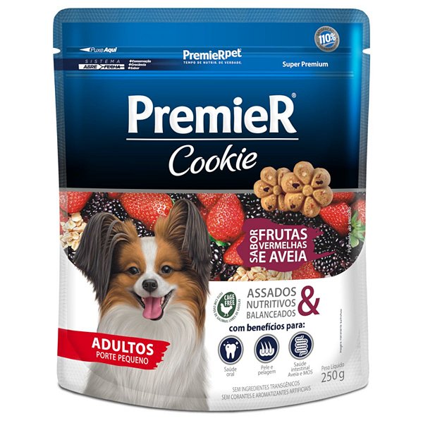 Petisco Premier Cookie Sabor Frutas Vermelhas e Aveia Cães Adultos Porte Pequeno 250g - Premier Pet