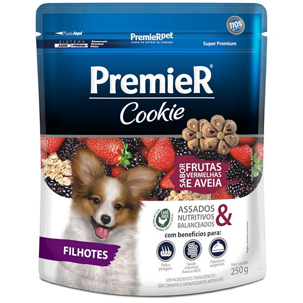 Petisco Premier Cookie Sabor Frutas Vermelhas e Aveia Cães Filhotes 250g - Premier Pet