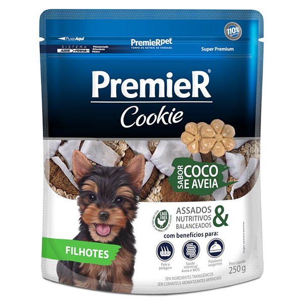 Petisco Premier Cookie Sabor Coco e Aveia Cães Filhotes 250g - Premier Pet