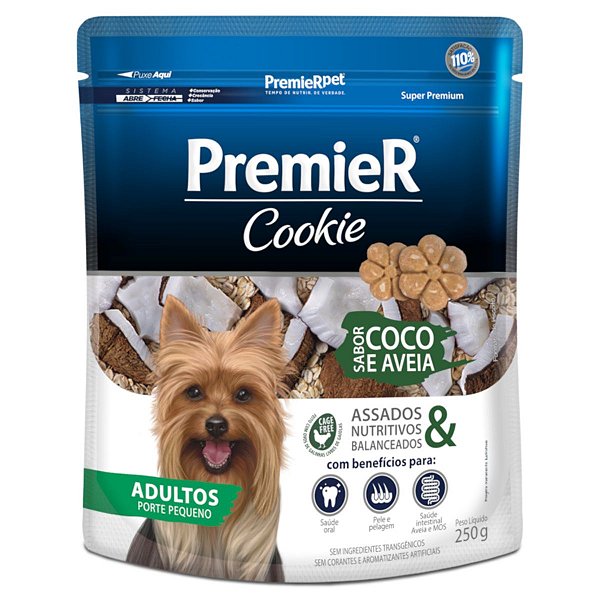 Petisco Premier Cookie Sabor Coco e Aveia Cães Adultos Porte Pequeno 250g - Premier Pet