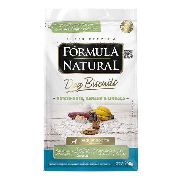 Petisco Formula Natural Dog Biscuits Sabor Batata Doce, Banana e Linhaça - Cães Adultos e Filhotes Pequeno Porte 250g