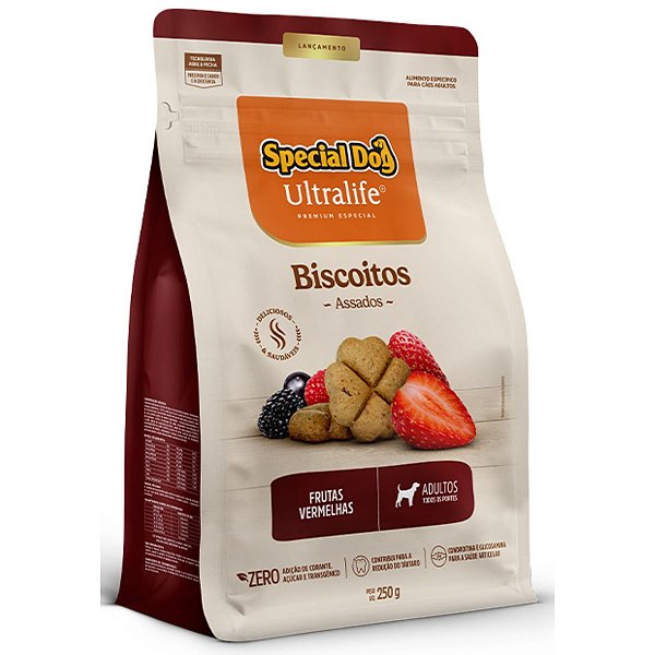 Petisco Special Dog Ultralife Biscoitos Assados Sabor Frutas Vermelhas Cães Adultos Todos os Portes 250g