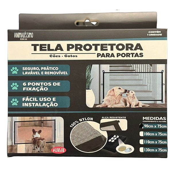 Tela Protetora Para Portas Cães e Gatos 90cm X 75cm - Barreira de Proteção Portões e Escadas