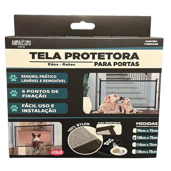 Tela Protetora Para Portas Cães e Gatos 100cm X 75cm - Barreira de Proteção Portões e Escadas