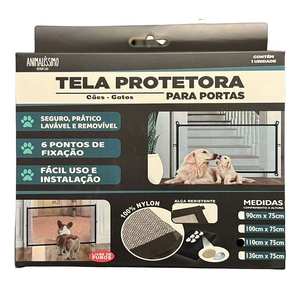 Tela Protetora Para Portas Cães e Gatos 110cm X 75cm - Barreira de Proteção Portões e Escadas