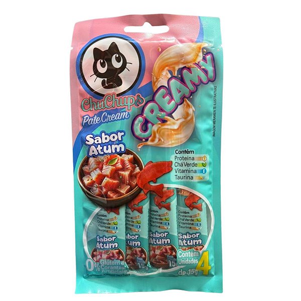 Petisco ChuChups Pate Cream Sabor Atum - Contém 4 Unidades De 15g - Suplemento Alimentar Para Gatos