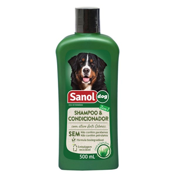 Shampoo e Condicionador 2 em 1 Sanol Dog 500ml - Com Anti Odores e Glicerina - Banho e Higiene de Cães