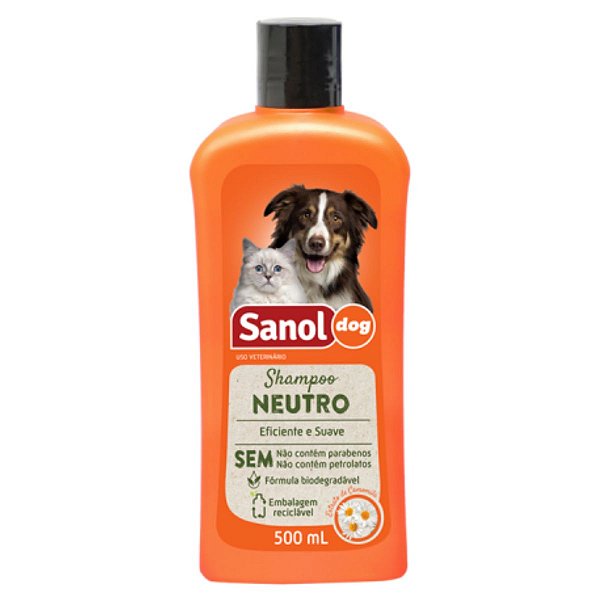 Shampoo Neutro Sanol Dog 500ml - Extrato de Camomila - Banho e Higiene de Cães e Gatos