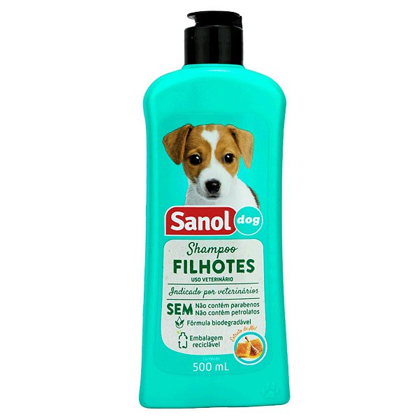 Shampoo Filhotes Sanol Dog 500ml - Extrato de Mel - Banho e Higiene de Cães e Gatos