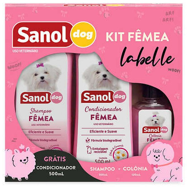 Kit Banho Fêmea Labelle Sanol Dog- Shampoo e Condicionador 500ml e Colônia 120ml - Cães e Gatos