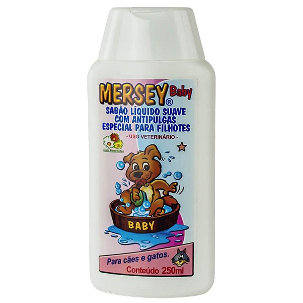 Sabão Líquido Shampoo Suave com Antipulgas para Cães e Gatos Filhotes Mersey Baby 250ml