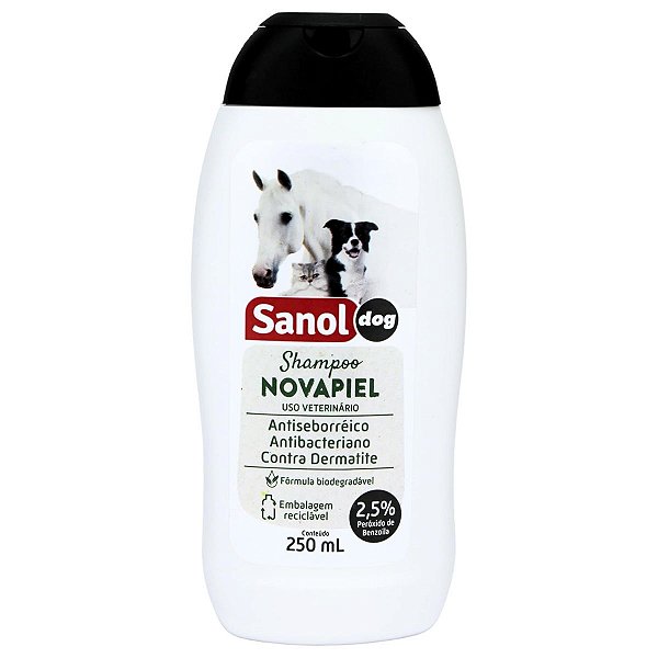 Shampoo Novapiel Para Cães, Gatos e Cavalos 250ml - Sanol Dog - Antiseborréico, Antibacteriano, Contra Dermatite