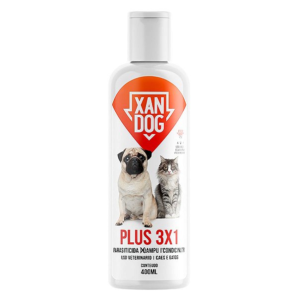 Shampoo, Condicionador e Parasiticida Plus 3 em 1 400ml - Xandog - Antipulgas, Piolhos e Carrapatos - Cães e Gatos