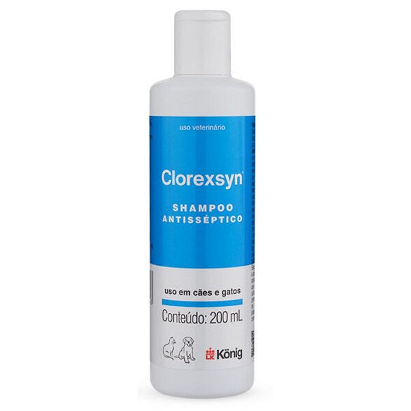 Shampoo Antisséptico Clorexsyn para Cães e Gatos 200ml - Konig - Antibacteriano e Antifúngico
